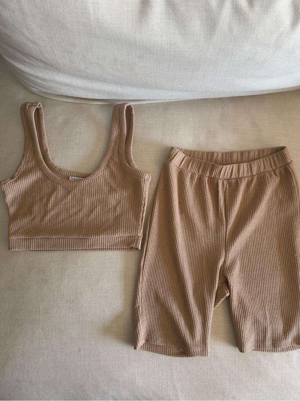 Fashion Nova Tan 2 Piece Ribbed Athletic Set